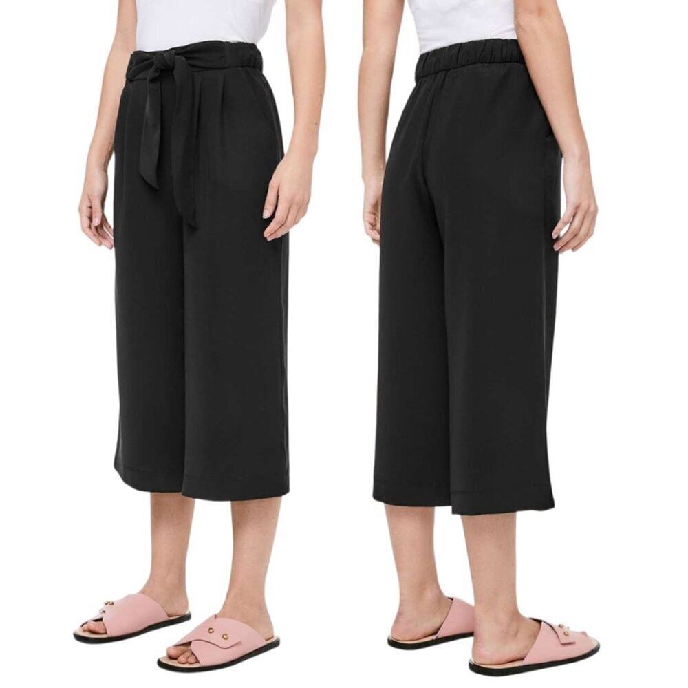 Lululemon Black Tie Waist Wide Leg Noir Crop High Rise Women's Pants Size 8